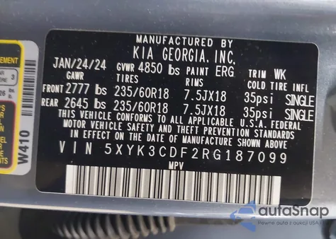2024 Kia Sportage Ex z USA, uszkodzony, nr VIN 5XYK3CDF2RG187099